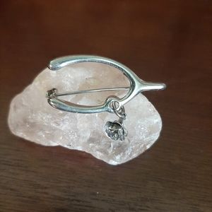 Vintage Lucky Wishbone w/ Rose Brooch Pin
